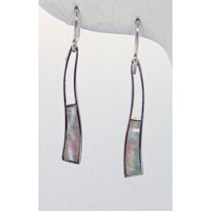 Vintage Sterling Silver 925 MOP Wave Drop Earrings Thailand 1.8g Dangle Hook